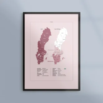 Poster Sverigekarta Landskap Lan Rosa Kunskapat