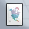 Poster med karta över Nord- och centralamerika