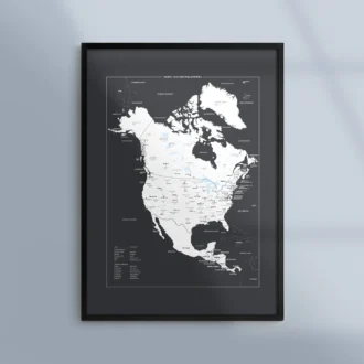Poster Karta Nordamerika Centralamerika Geografi Mork Ram Kunskapat