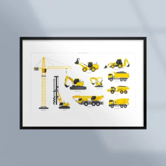 Poster med byggmaskiner