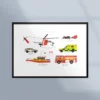 Poster med utryckningsfordon; polisbil / brandbil / ambulans