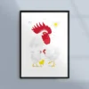 Poster med hönsfåglar; tupp, höna & kyckling